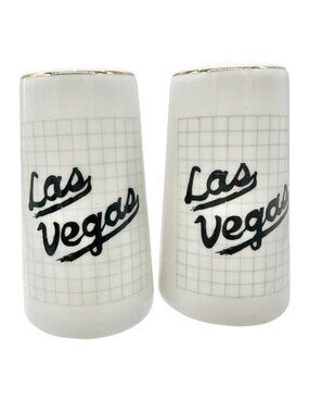 Las Vegas Souvenir Ceramic Salt and Pepper Shakers White with Gold Trim 3" Tall